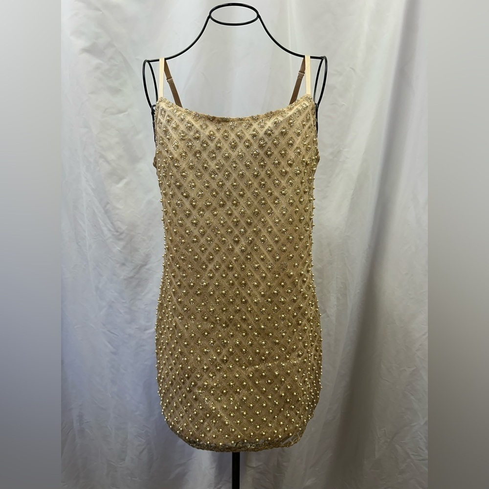 Forever 21 Gold pearl detail shift dress size L
